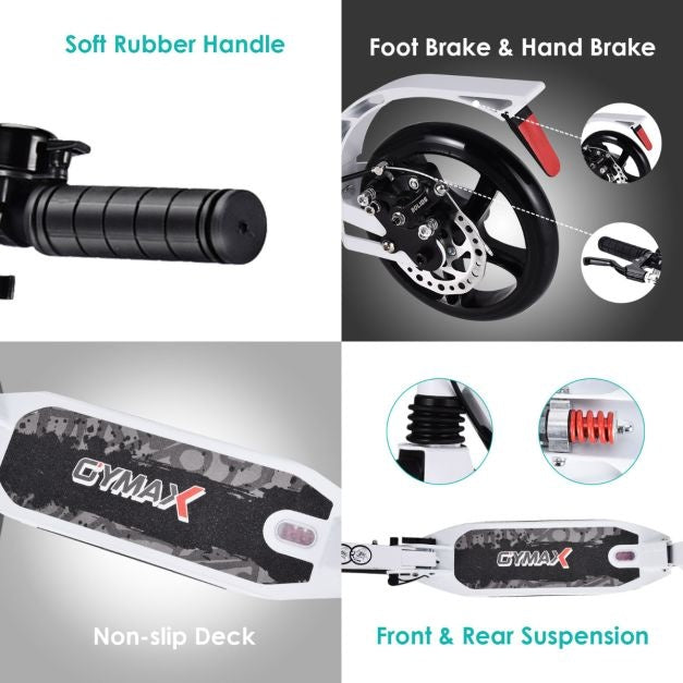 Coast Kick Scooter - Mit der Glocke und Stützgurt - Höhenverstellbar - Faltbar - Weiß