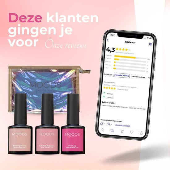 Moods Gellac BIAB Starter Pack - Nude Pink - Builder in a Bottle - BIAB Nagellack - Inklusive UV/LED Lampe, Bucking Stick, Nagelfeile, Primer, Base und Top Coat