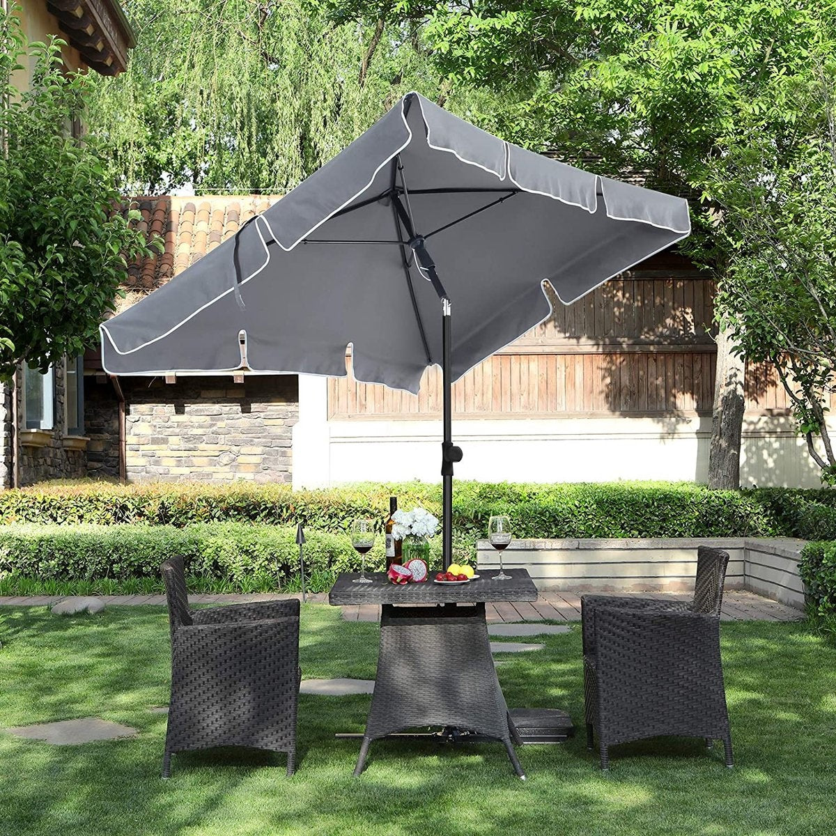 O'DADDY® Sonnenschirm - Rechteckig 200 x 125 cm - Balkon Sonnenschirm mit Kippmechanismus - Sonnenschirm Balkon rechteckig - Grau
