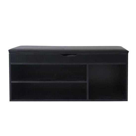 Schuhschrank Dielenbank mit Ablage - Schuhregal - mit Sitzkissen schwarz
