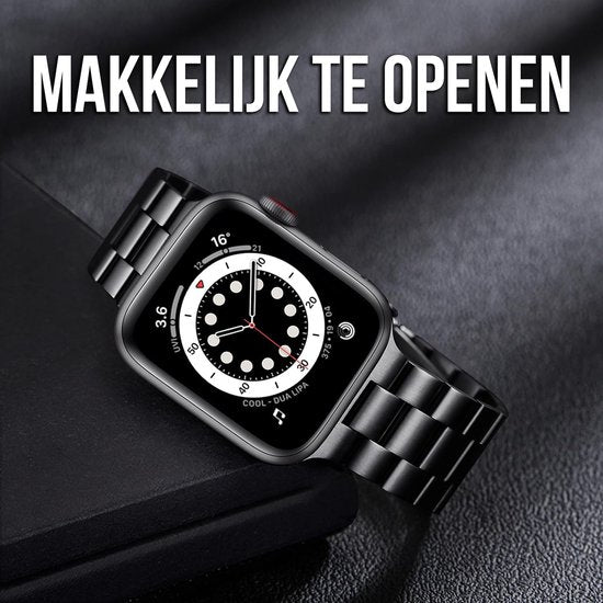 Podec Smartwatch Edelstahlarmband Schwarz - Passend für Apple Watch - Band Passend für iWatch 42 / 44 / 45 / 49 mm - Passend für Serie 1/2/3/4/5/6/7/SE