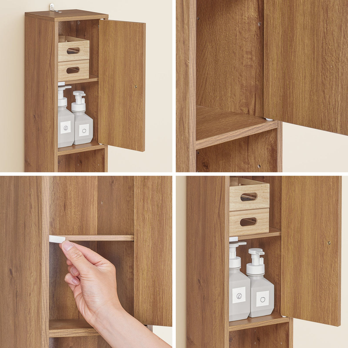 SoBuy BZR34-II-PF Hoher Badezimmerschrank - Freistehend - Kompakt - 20x20x180 cm - Naturholz