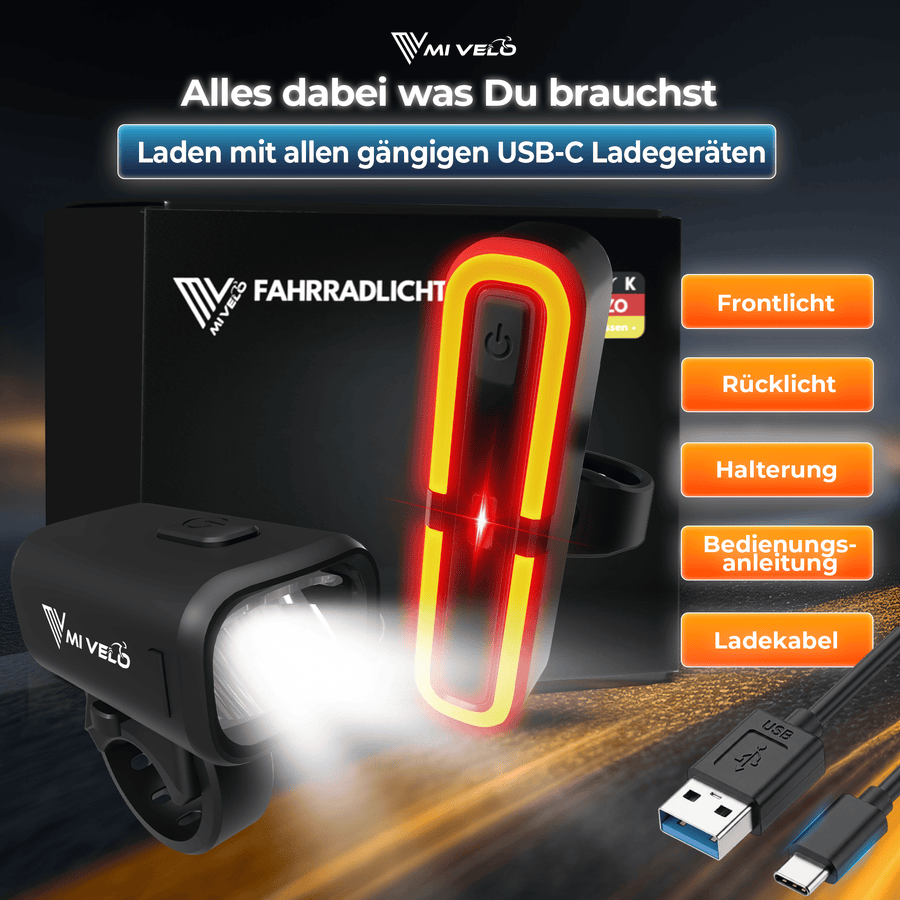 MiVelo Mv-spark Fahrradlichtset - StVZO - USB C wiederaufladbar - IPX5 wasserdicht - Spark Ultimate
