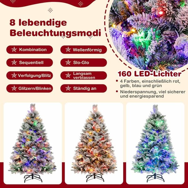 Coast Künstlicher Weihnachtsbaum - 8 Lichtmodi - 472 PE PVC-Zweigspitzen - Grün/Weiß