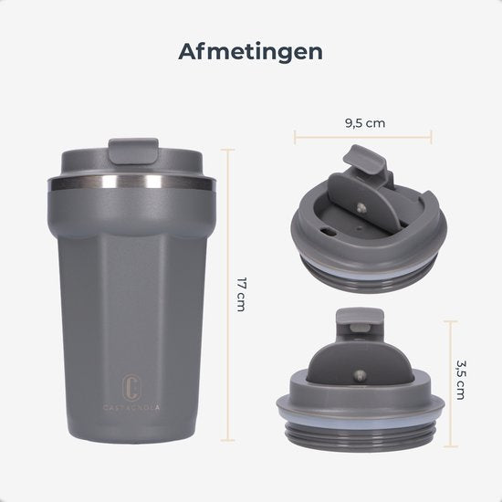 Castagnola Thermos Cup - Kaffeebecher To Go - Reisebecher für Kaffee und Tee - Teebecher - 380 ML - Edelstahl - Grau - Octagon