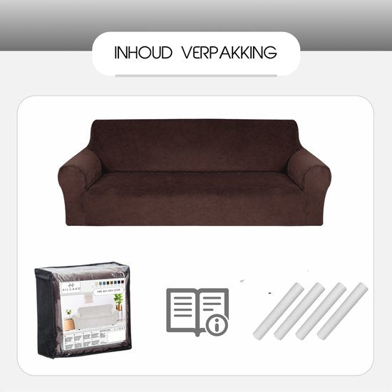 Hilvard - Sofabezug 4-Sitzer Sofas - (230 - 275 cm) - Dunkelbraun - Samt - Stretch - Sofaschoner - Möbelbezug - Gegen Beschädigungen und Flecken - Sitzbezug - Sitzbezug