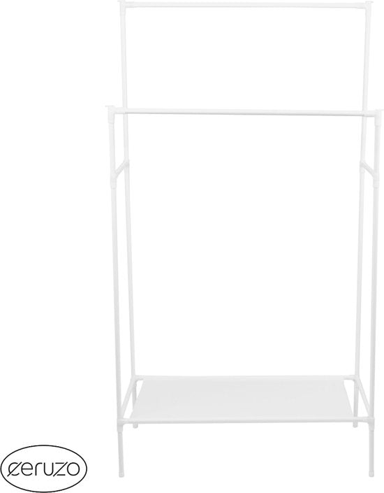Ceruzo Kleiderständer Metall --Doppelstab- 80x43x147 - Weiß - Vliesstoff-Schuhe Regal