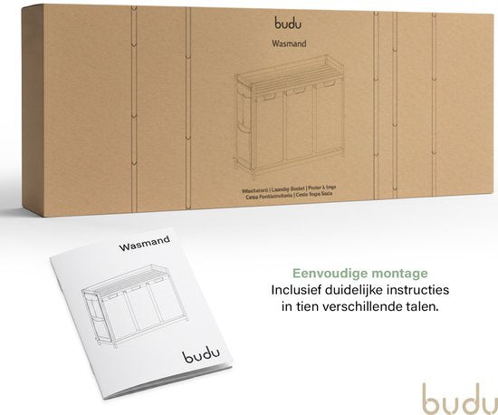 Budu Wäschekorb mit 3 Fächern – Wäschetrennkorb – Wäschekörbe aus Bambus – 150 l
