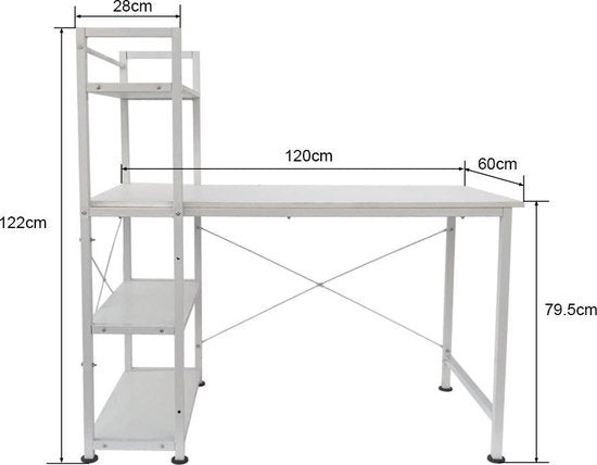 Schreibtisch Computertisch Stoer - 3 Ablagefächer - Industrie modern weiß - Metall Holz