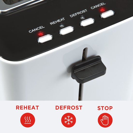 Bourgini Toasti Toaster - Toaster mit Toasti-Klemmen - Weiß - Extra breiter Schlitz für 2 getoastete Sandwiches - Einstellbare Bräunungsstufe und Auftaufunktion