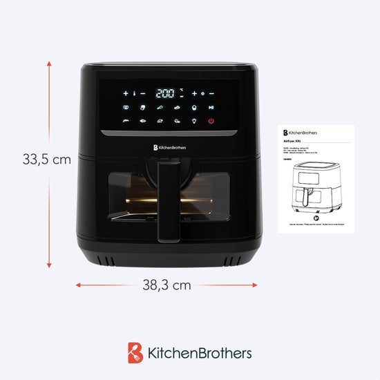 KitchenBrothers Airfryer XXL - 7.5L - 1800W - Heißluftfritteuse - Duale Heizung - 50ºC bis 200ºC - 10 Kochprogramme - Schwarz