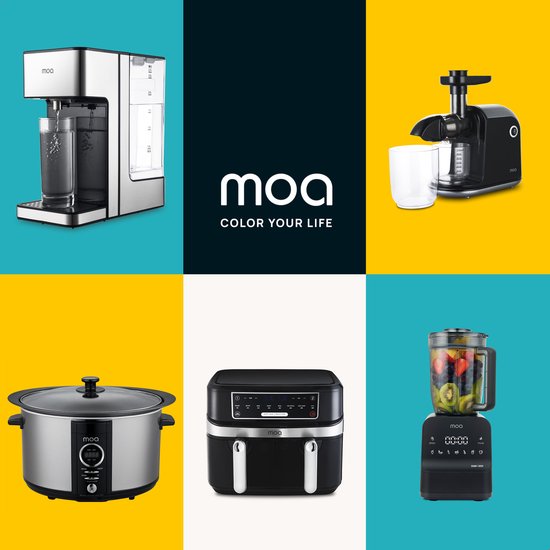 MOA Slowcooker mit Timer - 6,5L - Ø 24,5cm - Aluminium Innenbehälter - Transparenter Deckel - 3 Heizstufen - Spülmaschinenfest - BPA-frei - Edelstahl