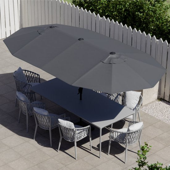 LifeGoods Doppelter Sonnenschirm - Garten - 220x400cm - bis zu 8 Personen - Wasserdicht - UPF50+ - Dunkelgrau