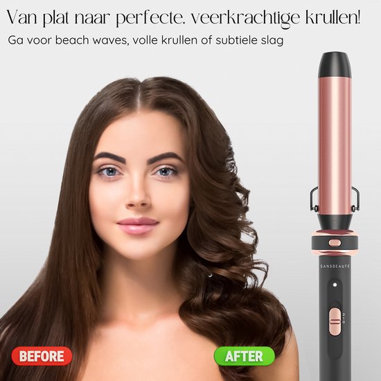 Sansbeauté® 6 in 1 Lockenstab mit Klemme - Keramisch - 13mm bis 38mm - Thermobürste - Lockenbürste - rosa