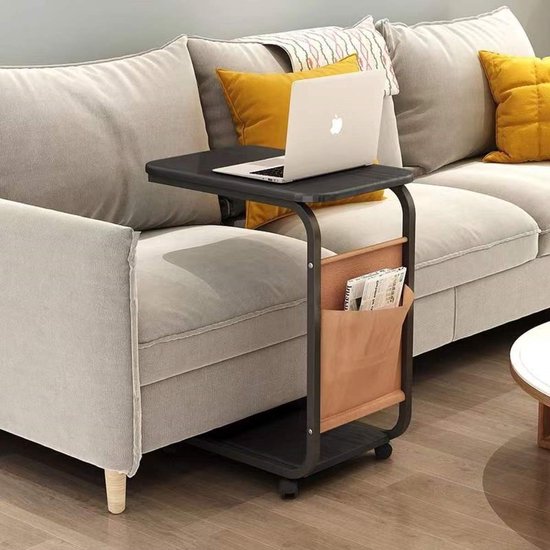 Ceruzo Mobiler Beistelltisch - Bank Tisch mit Rollen und Einsatz - 43x28x63 cm - Schwarz