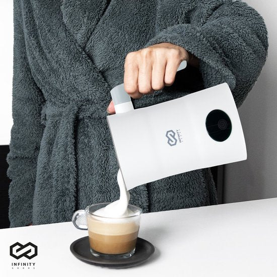 Infinity Goods 4-in-1 Elektrischer Milchaufschäumer - 350 ml - Aufschäumen und Erhitzen - Cappuccino - Spülmaschinenfest - Weiß