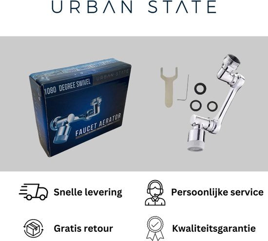 Urban State Wasserhahnverlängerung - Wasserhahnaufsatz - Wasserhahnverlängerung - 1080° drehbar - universal