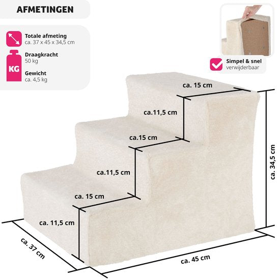 tectake Hundetreppe oder Katzentreppe, Haustiertreppe, Einstiegshilfe mit waschbarem Bezug, extra flache Stufen, Haustiertreppe für Sofa, Bett oder Auto (beige, 37 x 45 x 34,5 cm, 3)