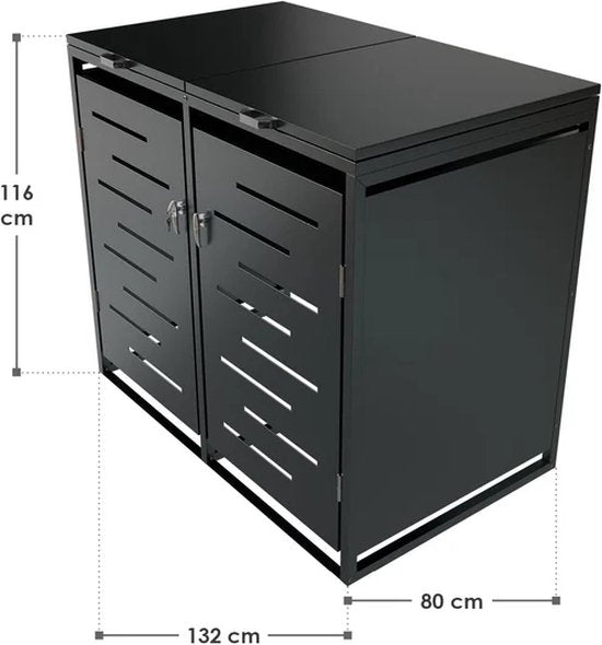 Juskys Containerspeicher - 120 L - 2-teilig - Mit Gasdruckfedern und Entlüftung - Zur Lagerung von Abfallbehältern - Arel Anthrazit Stahl