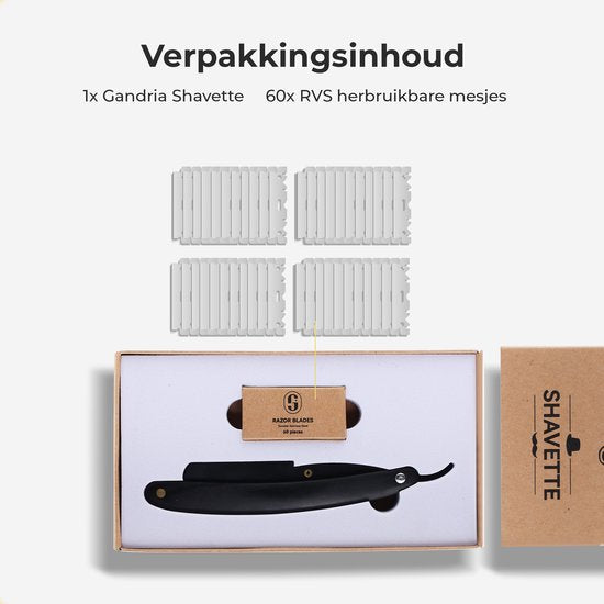 Gandria Shavette Open Razor - Classic Flip Razor - Barbier & Barbiermesser - Sicherheitsrasiermesser - Rasiermesser für Männer - Inkl. 60 Rasierklingen