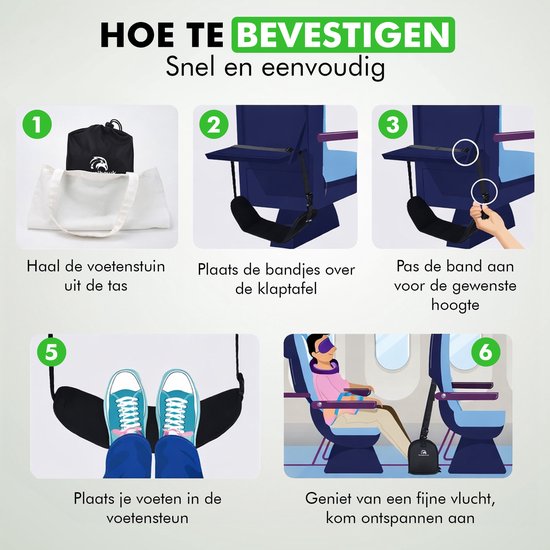 Travelhawk Fußstütze für das Flugzeug - Fußhängematte für die Reise - auch für Bus oder Bahn - kompakt und leicht - Schwarz