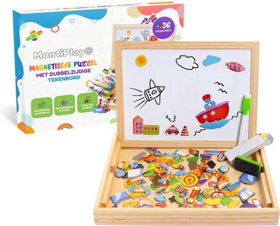 MontiPlay® Magnetspielzeug Fahrzeuge - Magnetbuch - Kreidetafel Kinder - Magnetbuch - Magnetisches Spielzeug - Zeichentafel - Montessori - Sensorik - Busy Board - Spielzeug für unterwegs - Spielzeug für das Auto - Spielzeug für unterwegs