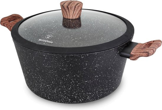 Westinghouse Black Marble Kasserolle - 28 cm – Antihaftbeschichtung – Induktion geeignet – PFOA-frei – Backofenfest bis 160°C - Schwarz