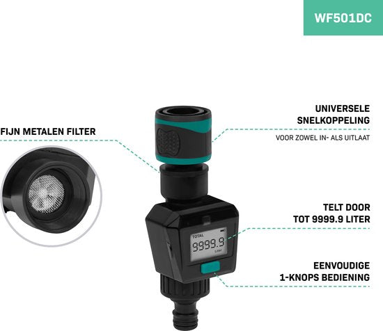 VONROC Wasserzähler - Digital - Inkl. Schlauchanschlüsse und Batterie