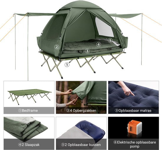 SoBuy OGS32-II-L-GR Aufblasbares Camping-Zelt - Dunkelgrünes Textil 193x145cm