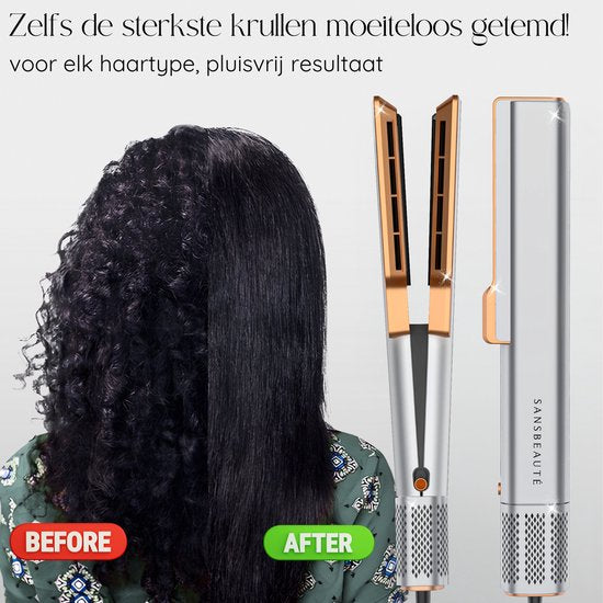 Sansbeauté Sanstraight Glätteisen - 2-in-1 Airstraight - inkl. Haartrockner - 80℃ bis 140℃ - Weiß/Gold