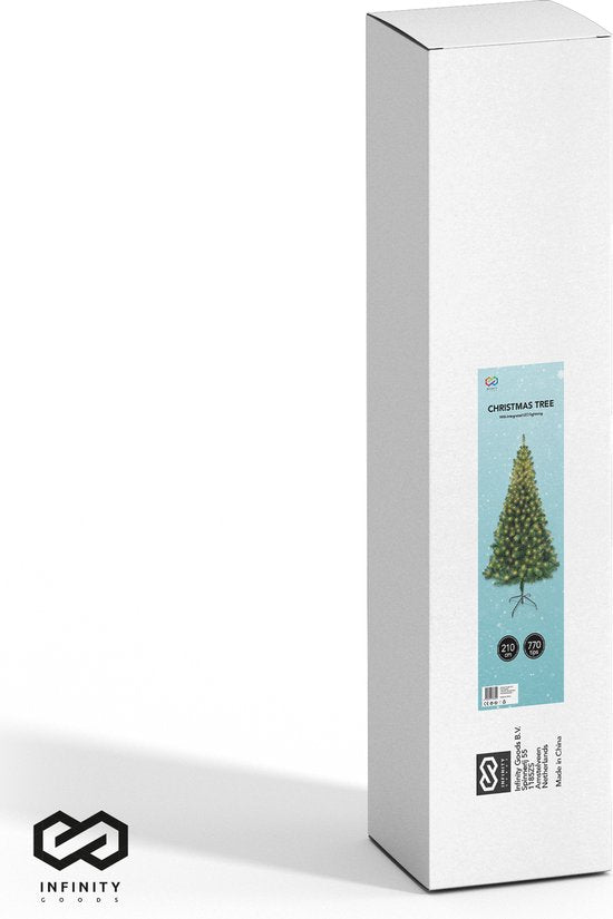 Infinity Goods Künstlicher Weihnachtsbaum mit LED-Lichtern - 210 cm - Realistischer Weihnachtsbaum aus Kunststoff - Metallständer - Grün