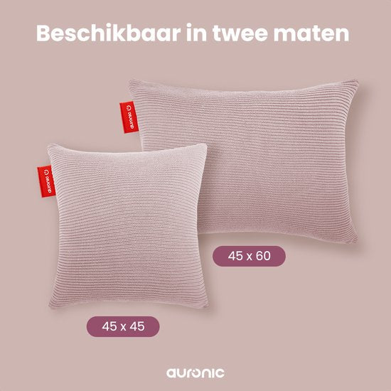 Auronic Heat Pillow - Gestrickt - 45x45 CM - Kabelloses Wärmekissen - Wiederaufladbar - Elektrisches Kissen - Infrarot - Pink