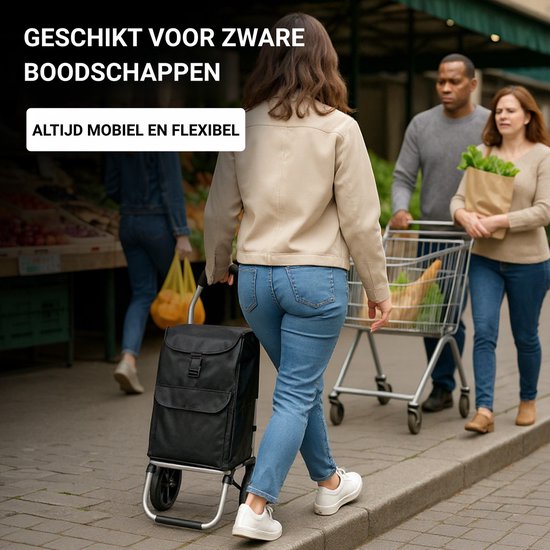 Outbee Einkaufswagen - Einkaufswagen - Zusammenklappbar - Mit Rädern - Schwarz