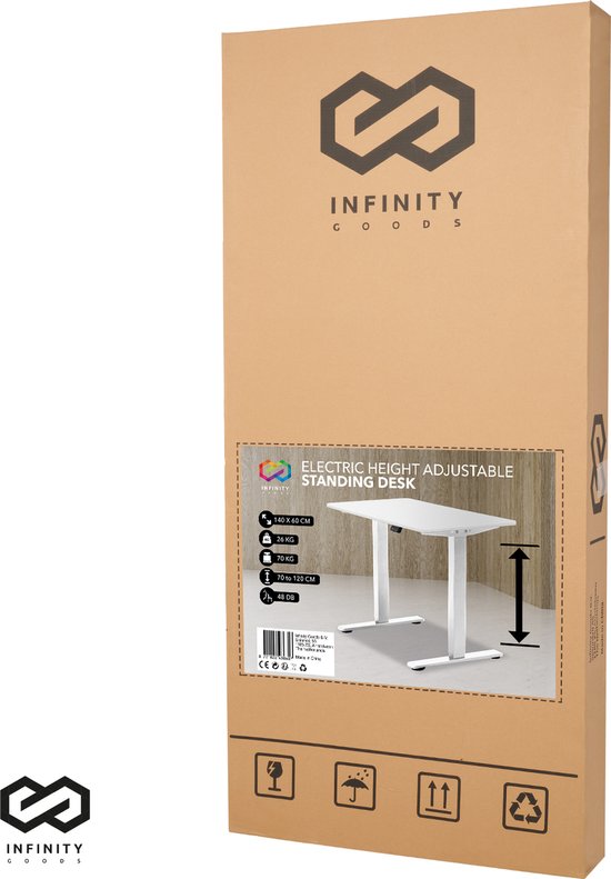 Infinity Goods Zit Sta Bureau - Elektrisch Verstelbaar In Hoogte - 140 x 60 CM - Wit