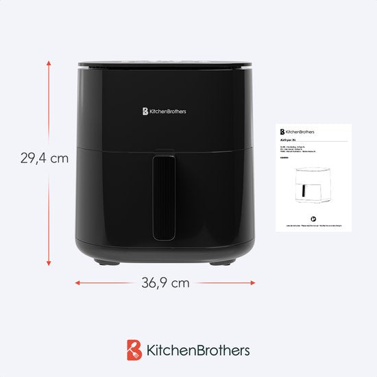 KitchenBrothers Airfryer XL - 5L - 2000W - Heißluftfritteuse - Duale Heizung - 80ºC bis 200ºC - 8 Kochprogramme - Schwarz