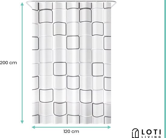 Loti Living Duschvorhang Anti-Schimmel - Würfel Design - Inklusive Ringe - Wasserdicht - Polyester - Duschvorhang 120x200 cm