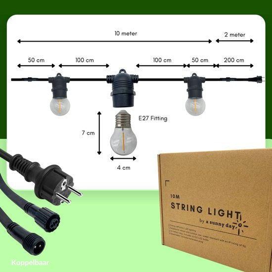 ein sonniger Tag Lichtschnur im Freien - Lichtgirlande - Lichtschnüre für den Außenbereich - Bobby Cable - warmweißes Licht - 10 Meter - led - Lichtschnur für den Innen- und Außenbereich - Lichtschnüre - Lichtschlauch für den Außenbereich - 10 led Glühbir