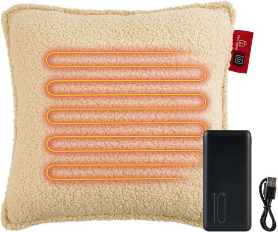 Feel Home - Wärmendes Kissen - Teddy - Off-white 45x45cm - mit 10000mAh Powerbank