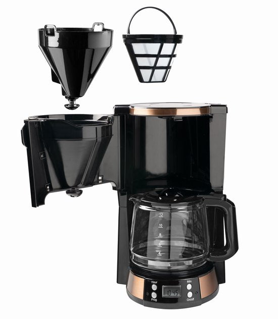 Bestron ACM800CO Kaffeemaschine - 1.5L - 12 Tassen - Programmierbare Zeitschaltuhr - Warmhalteplatte - Dauerfilter - 1000W - Kupfer