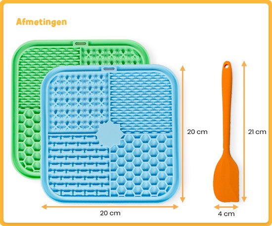 Frummel Leckmatte Hund - Hundeleckmatte - Hundespielzeug Slow Feeder Futtermatte Hund - Blau und Grün mit Spateln - Zwei Stück - 2x