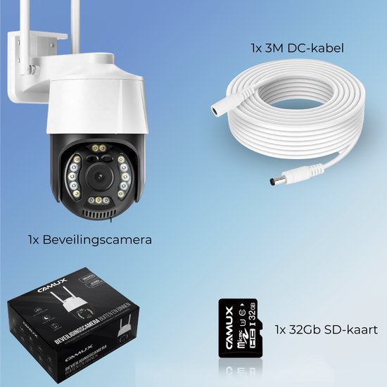 Camux Cam-VisionX Sicherheitskamera Outdoor IP66 - 3MP 2K Kamera - Outdoor Kamera mit Nachtsicht - Wifi mit App - Sicherheitskamera
