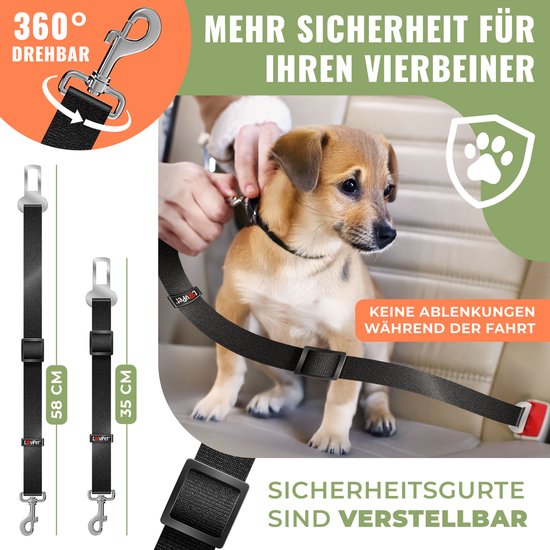 LovPet® Hundehalterung Auto, Universal-Autotrennwand, verstellbare Breite, Kopfstütze Gepäckablage Kofferraumschutz Abmessungen HxB 30 x 91-153 cm , + 2x Sicherheitsgurt für Hunde - Schwarz