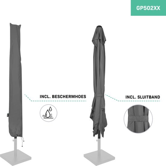 VONROC Premium Stick Sonnenschirm Rosolina - 280x280cm - Inkl. Schutzhülle - Quadratisch - Neigbar - UV-beständiges Tuch - Grau