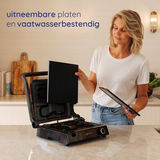 Safecourt Kitchen Contact Grill 3-in-1 - Toaster & Grillplatte - Abnehmbare Platten - PFAS-frei - Schwarz