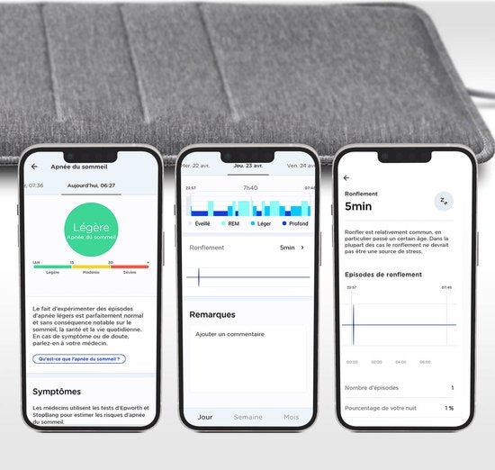 Withings Sleep Analyzer – Erkennung von Schlafapnoe – Schnarcherkennung – Schlafanalyse – Herzfrequenzmessung