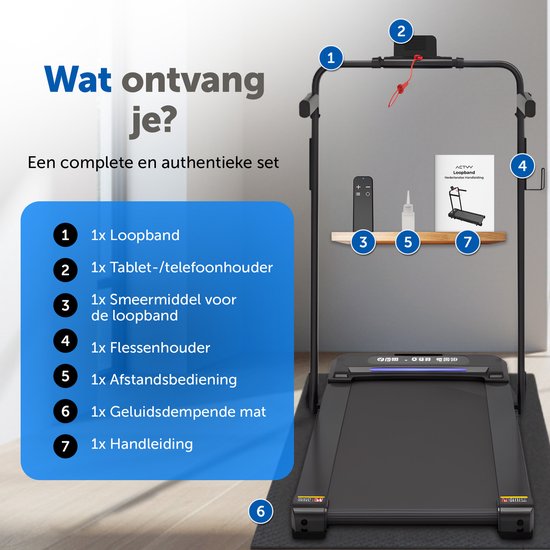 ACTYV Laufband Zusammenklappbar 1-12km/h - Inklusive Schmieröl, Schutzmatte - Laufband - Tretmühle - Laufband - Gehhilfe - Für Zuhause - Elektrisch - Zusammenklappbar