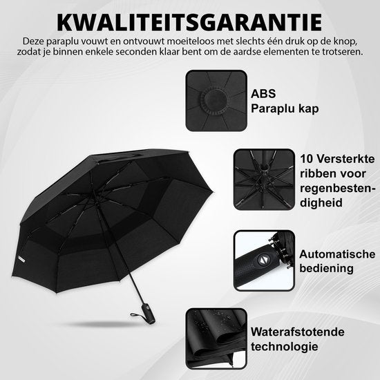 K&L Storm Regenschirm faltbar - sturmsicher bis zu 100km/h - Automatik-Faltschirm - inkl. Schutzhülle - Schwarz