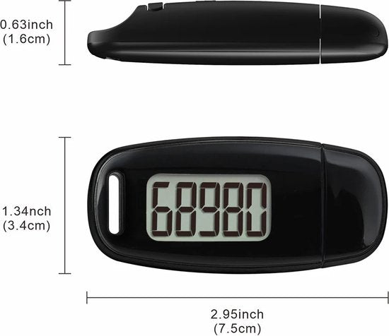 Garpex® Schrittzähler mit Clip und Trageschnur - USB-Ladung - Activity Tracker - Schrittzähler - Großes Display - Tasche - Schwarz