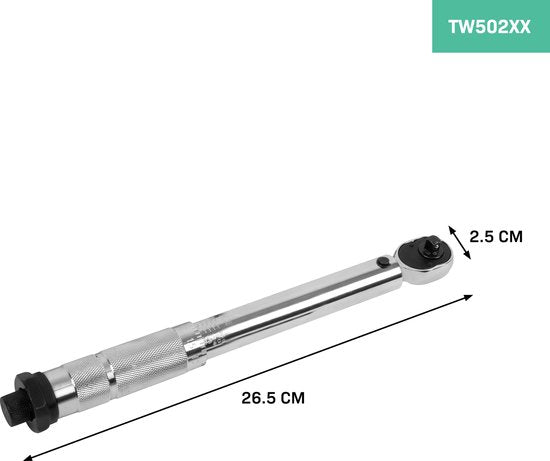 VONROC Drehmomentschlüssel ¼" - 265mm - 5-25Nm - Inkl. 12-teiligem Bitsatz (8 x Inbus, 4 x Torx) und 100mm Verlängerung - im stabilen Aufbewahrungskoffer