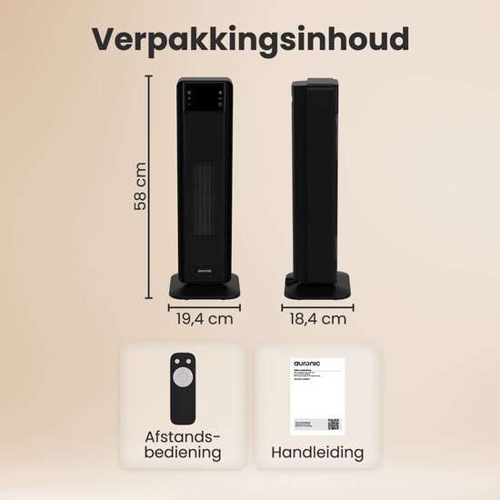 Auronic Elektroherd - Keramischer Herd - Turmherd - 2000W Heizleistung - Schwarz